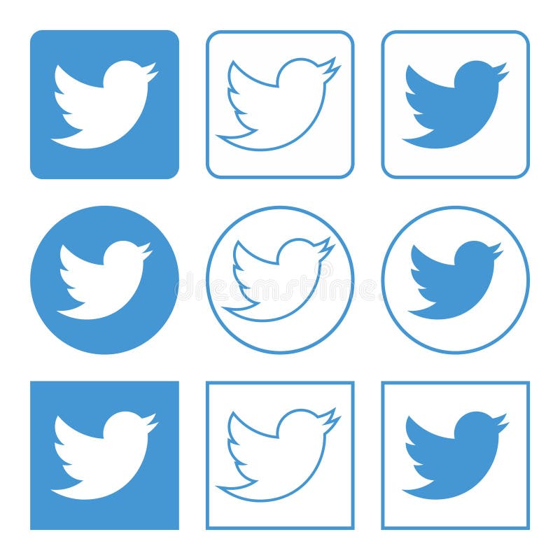Les icônes de Twitter ont placé bleu illustration stock Les icônes de Twitter ont placé bleu illustration stock
