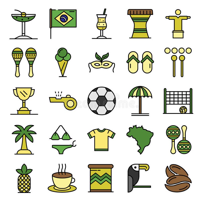 Brazil icons set. Outline set of brazil vector icons thin line color flat on white. Brazil icons set. Outline set of brazil vector icons thin line color flat on white