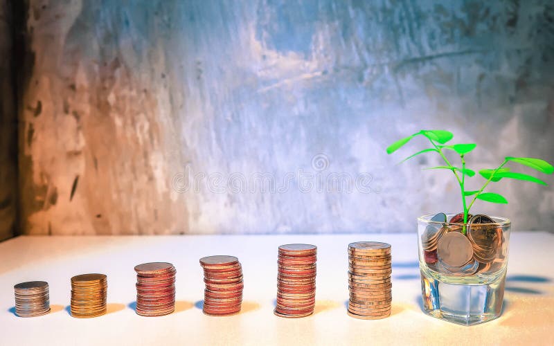 Les idées d'économie d'argent rassemblent des pièces de monnaie pour grandir Pièce de monnaie dans le bottl en verre photographie stock Les idées d'économie d'argent rassemblent des pièces de monnaie pour grandir Pièce de monnaie dans le bottl en verre photographie stock