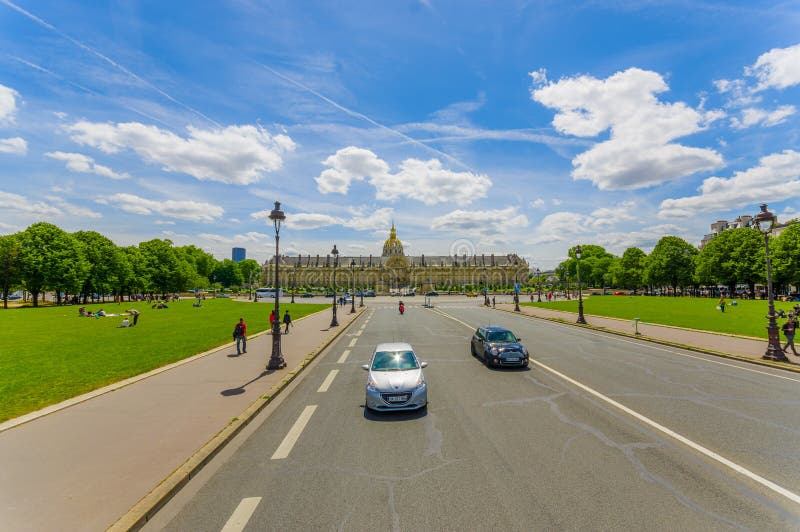 PARIS, FRANCE - JUNE 1, 2015: Les Invalids, The National Redisdence of the Invalids, complex of buildings in Paris relating to the military history of France. PARIS, FRANCE - JUNE 1, 2015: Les Invalids, The National Redisdence of the Invalids, complex of buildings in Paris relating to the military history of France