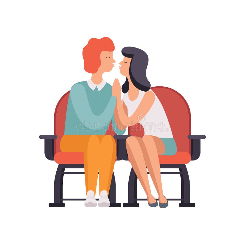 Les jeunes couples dans l'amour sur le film datent dans l'illustration de vecteur de théâtre de cinéma sur un fond blanc illustration stock Les jeunes couples dans l'amour sur le film datent dans l'illustration de vecteur de théâtre de cinéma sur un fond blanc illustration stock