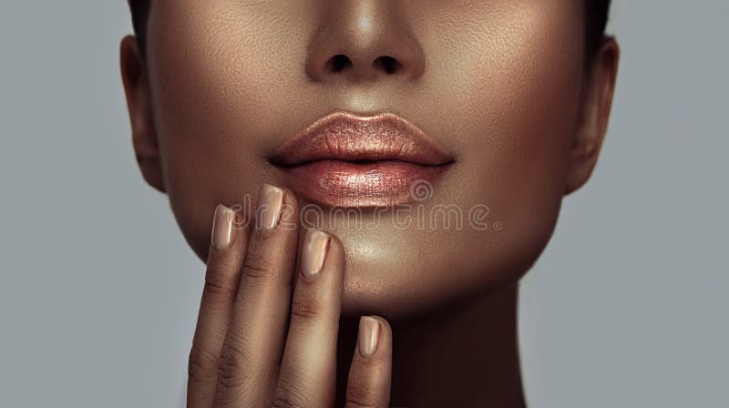 Les lèvres de gros plan du visage de femme de beauté et les filles modèles de bel afro-américain de gros plan de clous disent la p images stock