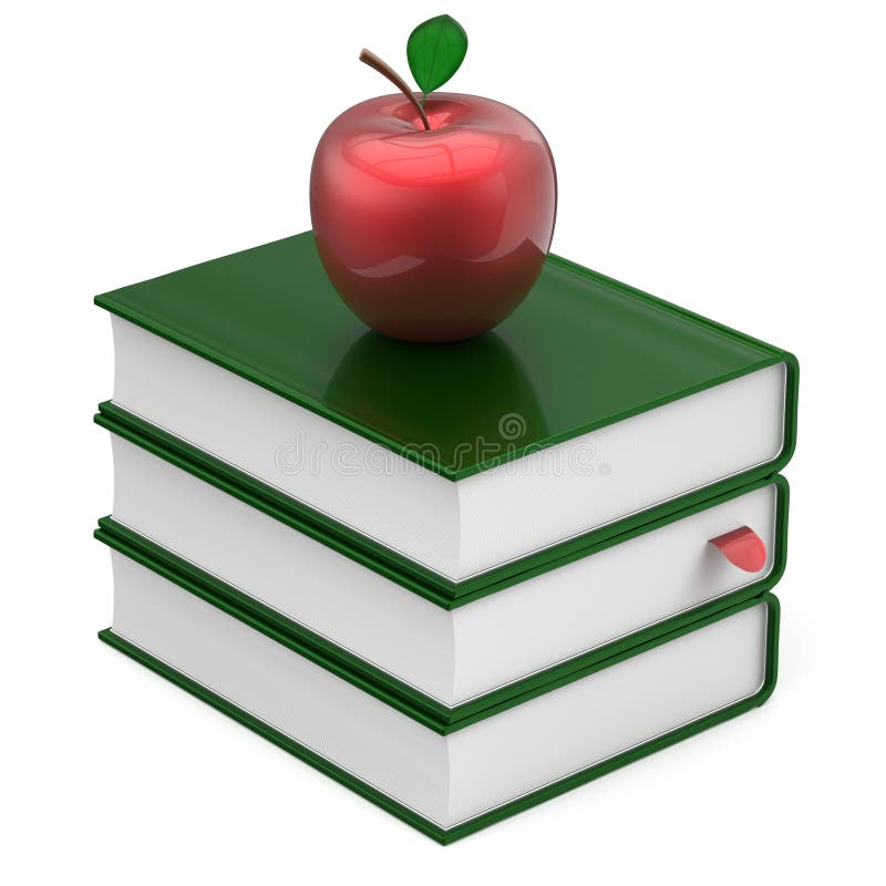 Les manuels vides verts de repère de livres empilent l'icône de rouge de pomme