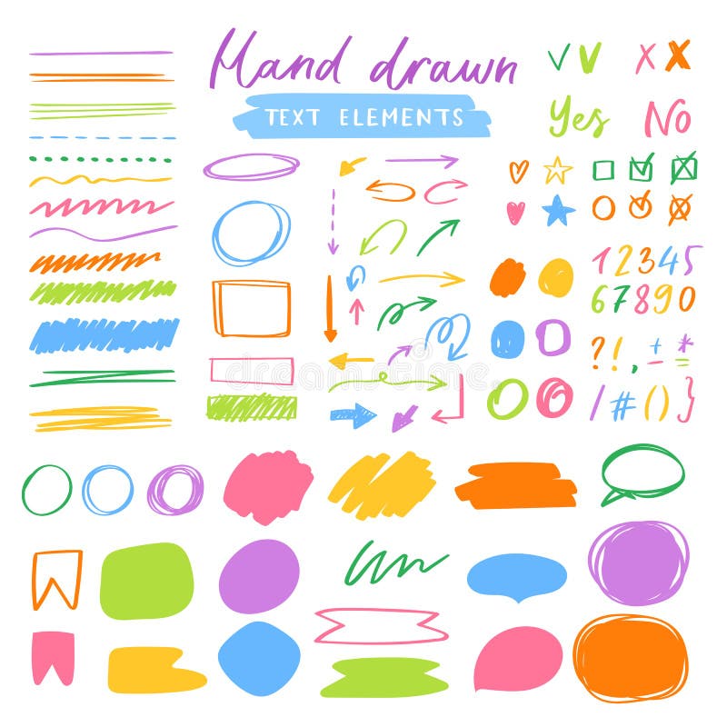 Les marqueurs de barre de mise en valeur dirigent la mise en évidence avec des éléments ou des nombres de dessin de main pour sél illustration stock Les marqueurs de barre de mise en valeur dirigent la mise en évidence avec des éléments ou des nombres de dessin de main pour sél illustration stock