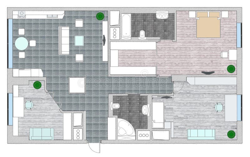 Les meubles sont sur le plan d'architecte illustration de vecteur Les meubles sont sur le plan d'architecte illustration de vecteur