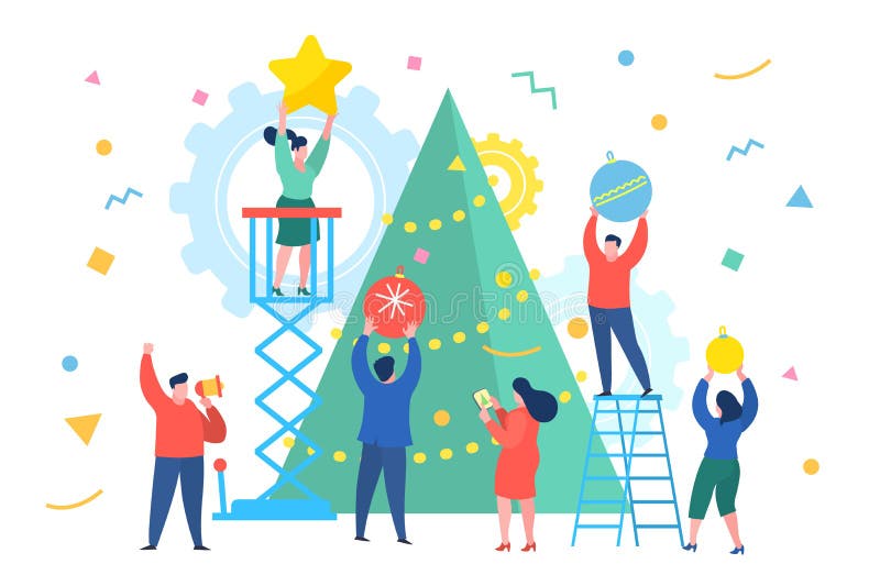 Les mini personnes drôles d'hommes d'affaires décorent l'arbre de Noël Concept d'affaires de nouvelle année illustration libre de droits Les mini personnes drôles d'hommes d'affaires décorent l'arbre de Noël Concept d'affaires de nouvelle année illustration libre de droits