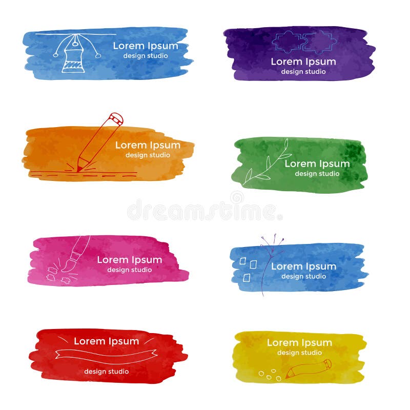 Les modèles abstraits d'aquarelle ont placé avec des icônes pour Logo Design illustration stock Les modèles abstraits d'aquarelle ont placé avec des icônes pour Logo Design illustration stock