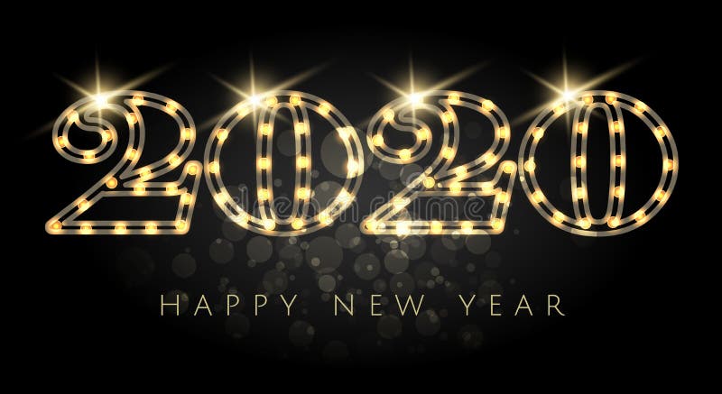 Les nombres d'ampoule de la bonne année 2020 conçoivent le calibre sur le fond noir illustration libre de droits Les nombres d'ampoule de la bonne année 2020 conçoivent le calibre sur le fond noir illustration libre de droits