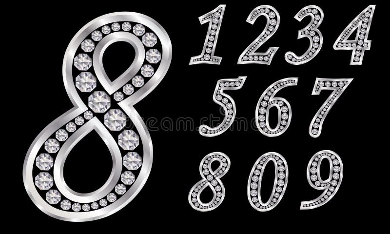 Les nombres ont placé, de 1 à 9, argent avec des diamants illustration libre de droits Les nombres ont placé, de 1 à 9, argent avec des diamants illustration libre de droits