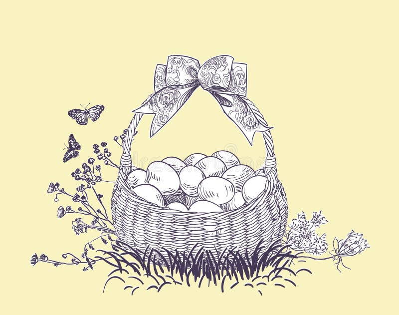 Les oeufs de panier de Pâques dirigent pour graver la carte d'isolement illustration libre de droits Les oeufs de panier de Pâques dirigent pour graver la carte d'isolement illustration libre de droits