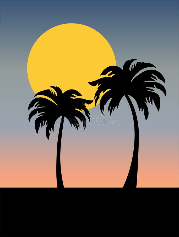 Dessin Coucher De Soleil Avec Palmier Les Palmiers Silhouettent Avec Le Coucher Du Soleil Illustration de