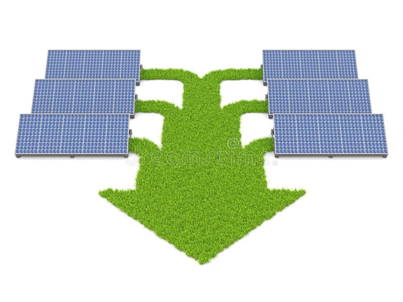 Les panneaux solaires se sont connectés aux chemins d'herbe illustration de vecteur Les panneaux solaires se sont connectés aux chemins d'herbe illustration de vecteur