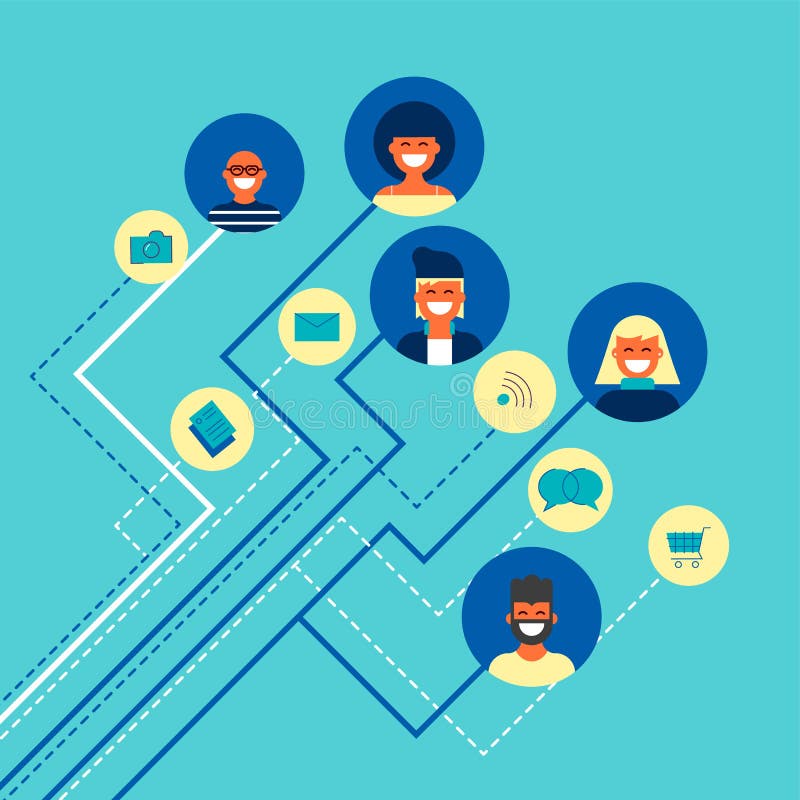Les personnes sociales de réseau team des connexions dans l'art plat illustration de vecteur Les personnes sociales de réseau team des connexions dans l'art plat illustration de vecteur