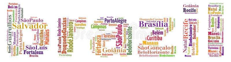 Largest cities or towns of Brazil info-text graphics and arrangement concept (word cloud) on white background. Largest cities or towns of Brazil info-text graphics and arrangement concept (word cloud) on white background