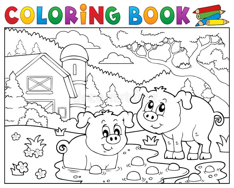 Coloring book two pigs near farm - eps10 vector illustration. Coloring book two pigs near farm - eps10 vector illustration.