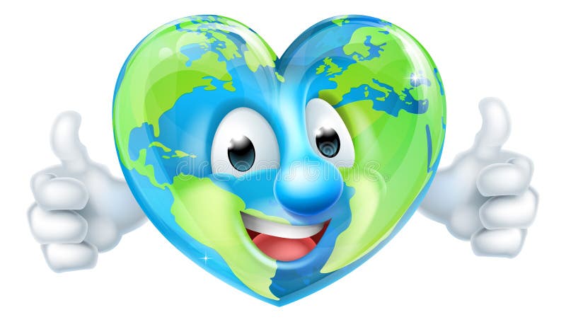 Les pouces de coeur de jour de terre du monde de bande dessinée lèvent le caractère illustration de vecteur Les pouces de coeur de jour de terre du monde de bande dessinée lèvent le caractère illustration de vecteur