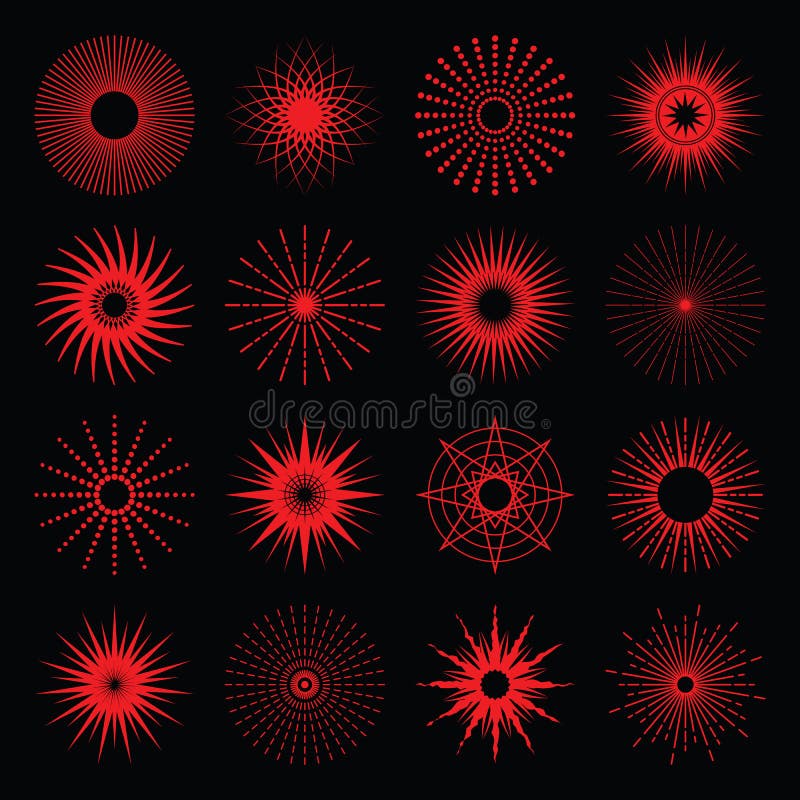 Les poutres, les rayons, et la lumière d'isolement rouges tient le premier rôle des icônes d'élément de conception réglées sur le illustration stock Les poutres, les rayons, et la lumière d'isolement rouges tient le premier rôle des icônes d'élément de conception réglées sur le illustration stock
