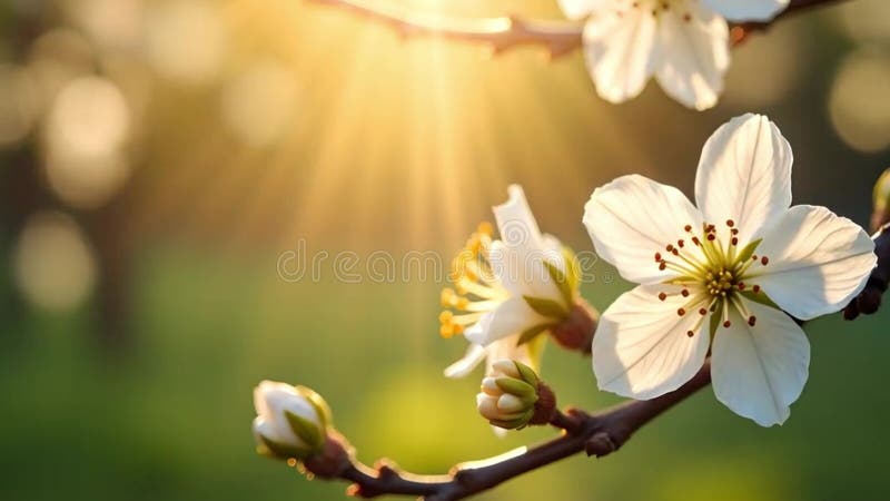 Les rayons doux illuminent les fleurs du printemps sur un fond flou illustration de vecteur