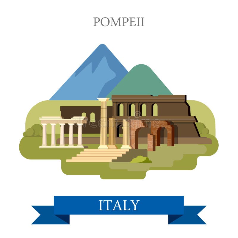 Les ruines de Pompeii dans l'attraction plate de vecteur de l'Italie aperçoivent le point de repère illustration de vecteur Les ruines de Pompeii dans l'attraction plate de vecteur de l'Italie aperçoivent le point de repère illustration de vecteur