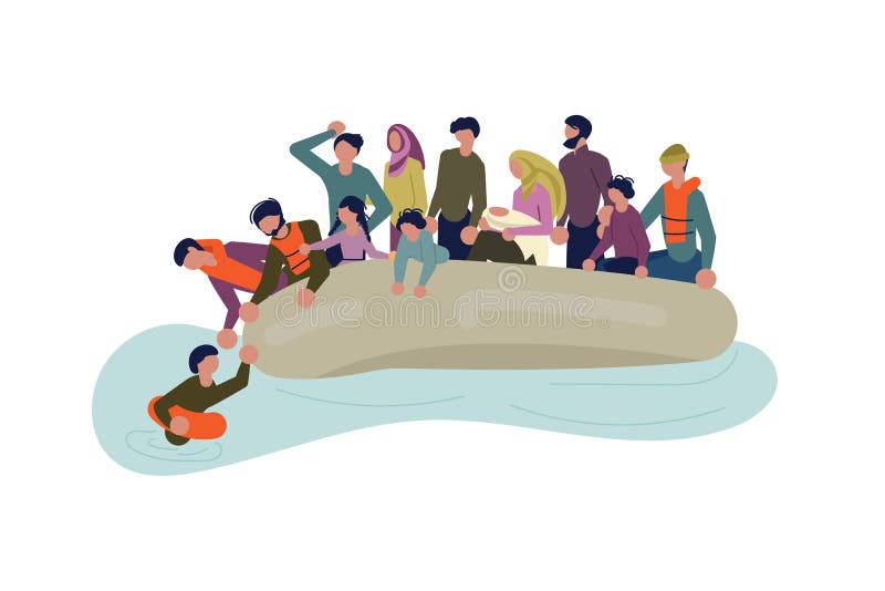 Les réfugiés entrent dans l'Europe par la mer i illustration stock Les réfugiés entrent dans l'Europe par la mer i illustration stock