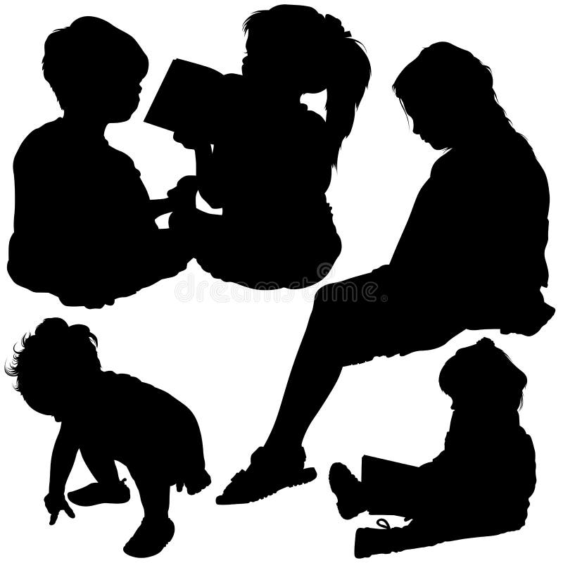 Childrens Silhouettes - Black Illustrations, Vector. Childrens Silhouettes - Black Illustrations, Vector