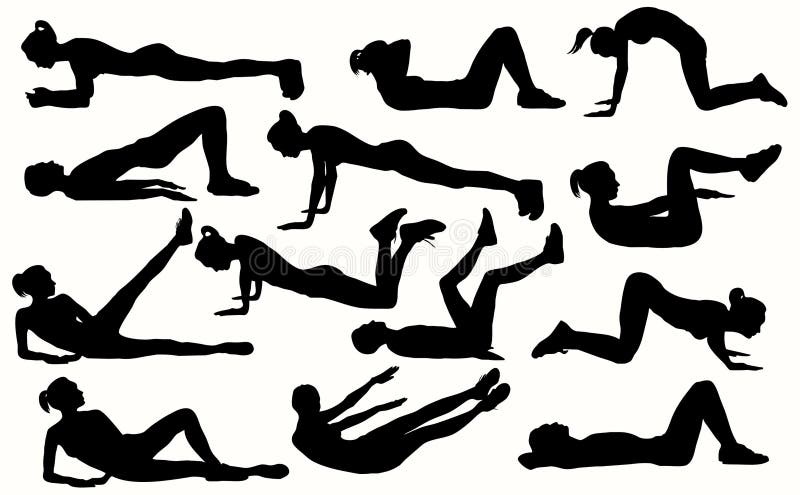 Les silhouettes des filles faisant une forme physique s'exerce illustration stock