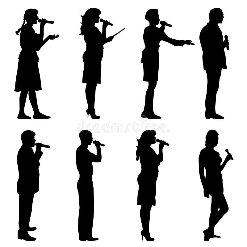 Les silhouettes noires de homme et le chant de la femme illustration libre de droits Les silhouettes noires de homme et le chant de la femme illustration libre de droits
