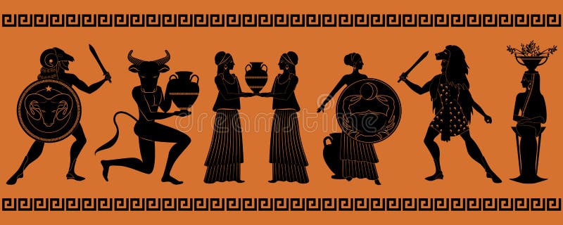 Les six premiers signes du zodiaque comme mythes de la Grèce antique en frontière décorative