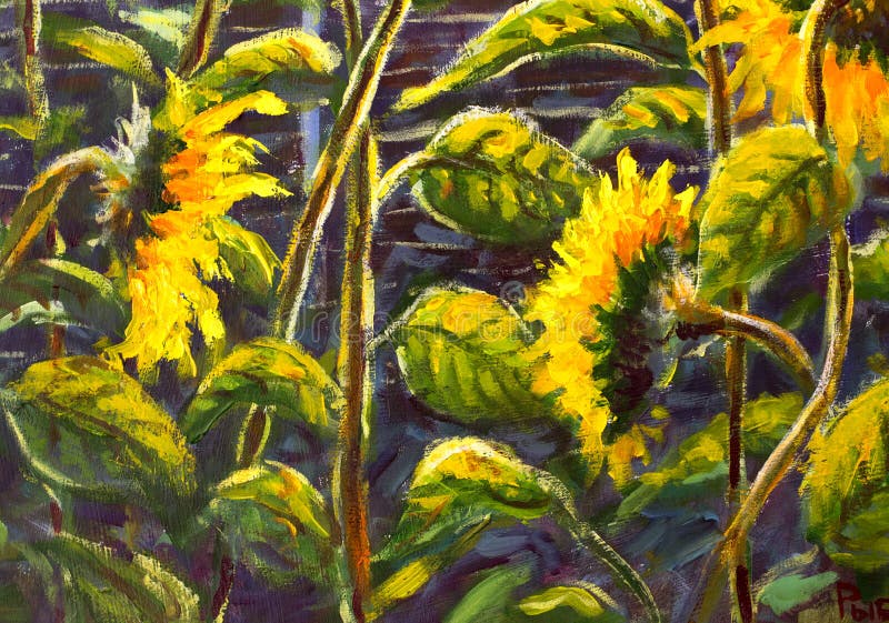 Les tournesols acrylique, peinture à l'huile l'art peint à la main qu'original du tournesol fleurit, de beaux tournesols d'or en photos libres de droits Les tournesols acrylique, peinture à l'huile l'art peint à la main qu'original du tournesol fleurit, de beaux tournesols d'or en photos libres de droits