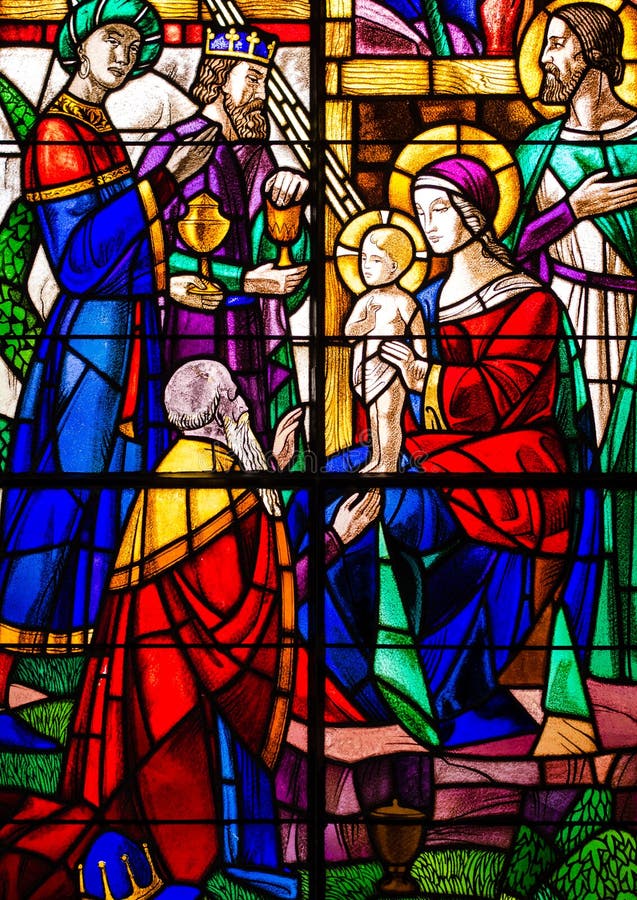 Les trois Rois Visit Jesus Stained Glass image libre de droits Les trois Rois Visit Jesus Stained Glass image libre de droits
