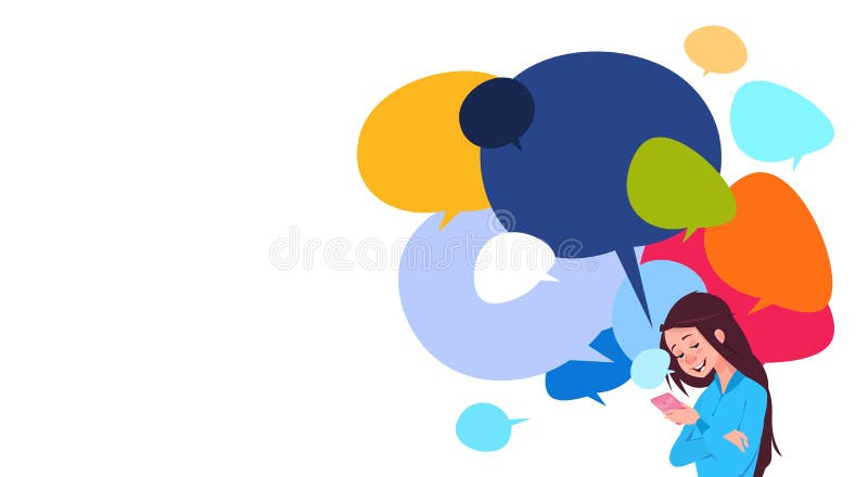 Les téléphones intelligents de cellules de participation de transmission de messages de jeune fille au-dessus de la causerie colo illustration de vecteur Les téléphones intelligents de cellules de participation de transmission de messages de jeune fille au-dessus de la causerie colo illustration de vecteur