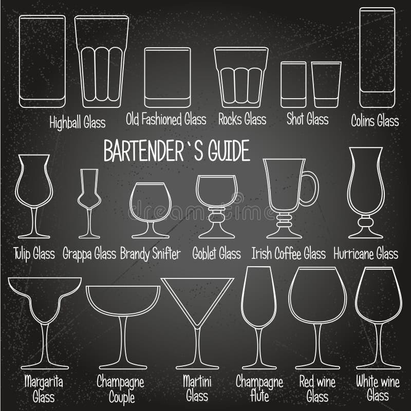 Les verres de boissons avec des titres, les icônes noires et blanches ont placé 1 illustration stock Les verres de boissons avec des titres, les icônes noires et blanches ont placé 1 illustration stock