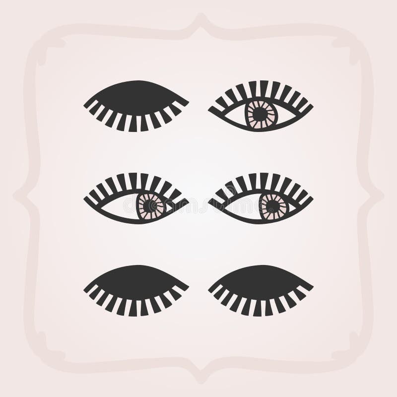 Les yeux féminins abstraits noirs ont placé sans des icônes de visages sur le rose illustration de vecteur Les yeux féminins abstraits noirs ont placé sans des icônes de visages sur le rose illustration de vecteur
