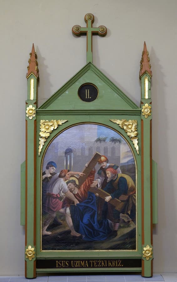 2nd Stations of the Cross, Jesus is given his cross, church of Saint Matthew in Stitar, Croatia. 2nd Stations of the Cross, Jesus is given his cross, church of Saint Matthew in Stitar, Croatia.