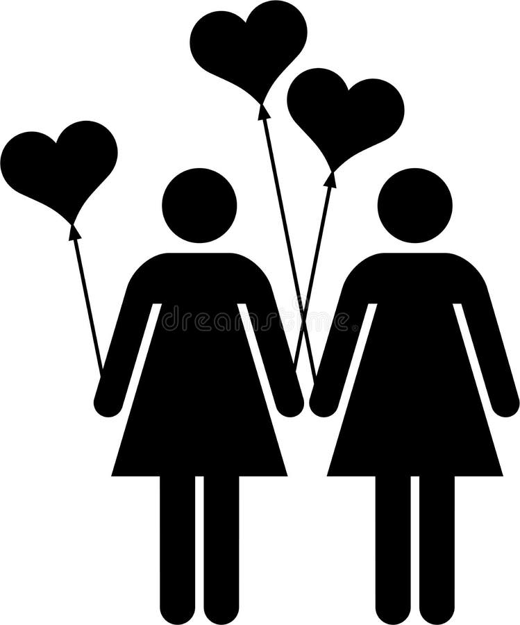 Lesbian couple with heart-shapped balloons royalty free illustration