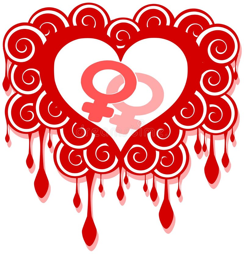 Lesbian love concept illustration in red isolated