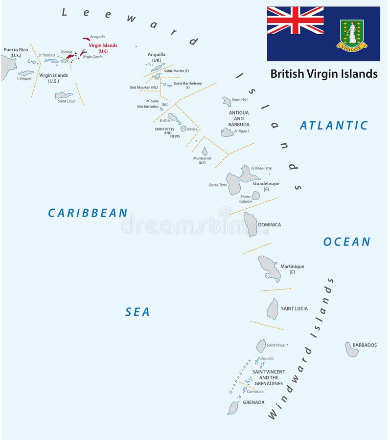 Lesser Antillerna översikt British Virgin Islands med flaggan stock illustrationer Lesser Antillerna översikt British Virgin Islands med flaggan stock illustrationer