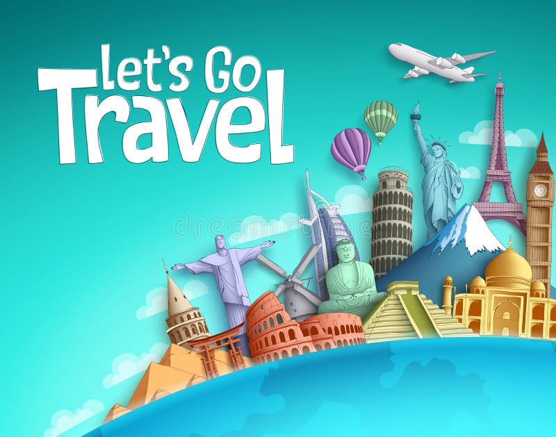 Travel Around the World Vector Design with Famous Landmarks and Tourist ...