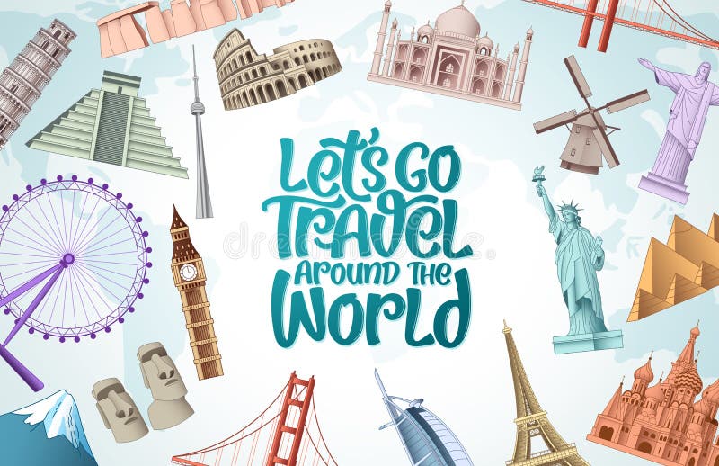 Travel Vector Design. Let`s Go Travel Around the World Text in Wood ...