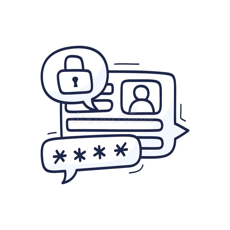 Let`s talk about security. Doodle vector illustration with chat icons, padlock. Talk about data protection and cybersecurity