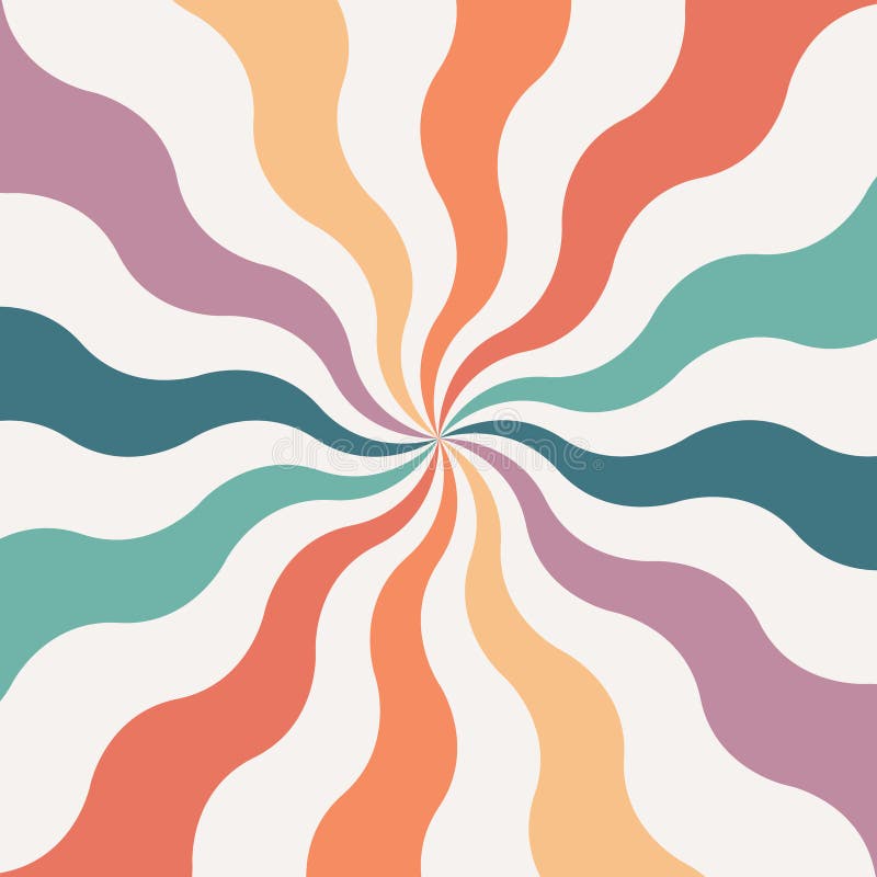 Colorful retro style wavy sun rays