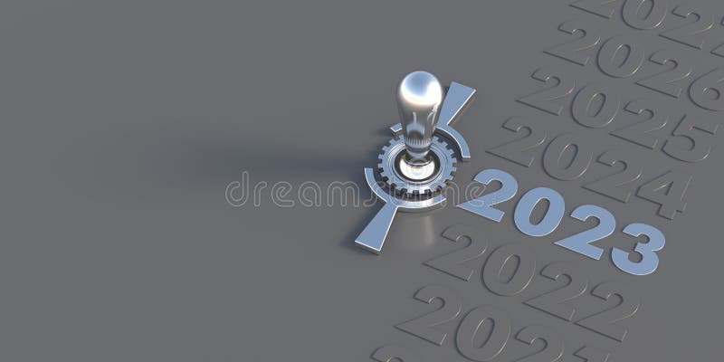 2023-letni przełącznik sterujący retro-elektryczne na szarym tle. kopiuj odwzorowanie przestrzeni 3d royalty ilustracja