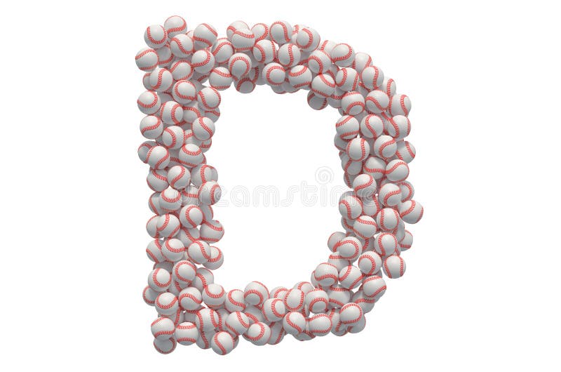 Letra d de bolas de beisebol renderização 3d ilustração stock