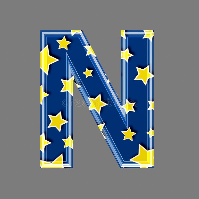 Letra estrellada N - fuente azul estrellada capital 3d - concepto de la niñez, de la decoración o de diseño ilustración del vector Letra estrellada N - fuente azul estrellada capital 3d - concepto de la niñez, de la decoración o de diseño ilustración del vector