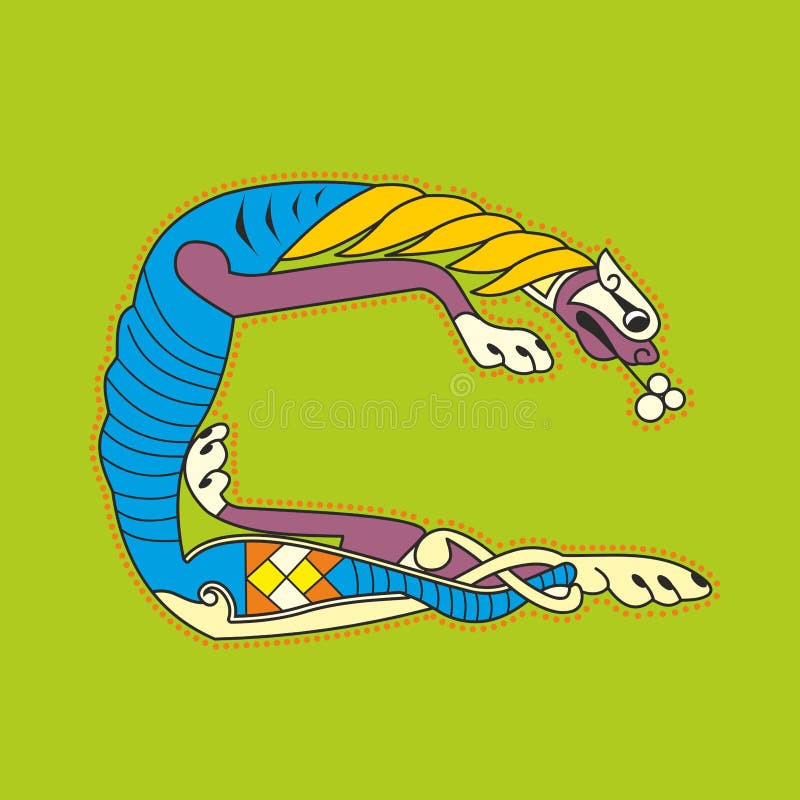 Letra inicial ornamental C como leão ilustração do vetor