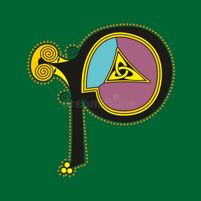 Letra inicial ornamental P com ornamento de nó ilustração stock