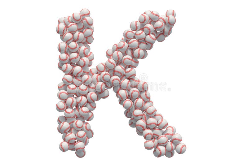 Letra k de bolas de beisebol 3d renderização ilustração royalty free