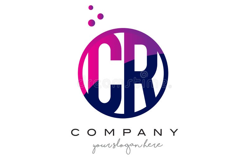 Letra Logo Design do círculo do CR C R com Dots Bubbles roxo
