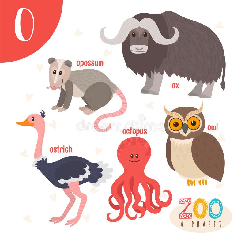 Letra O Animales lindos Animales divertidos de la historieta en vector Abucheo de ABC libre illustration