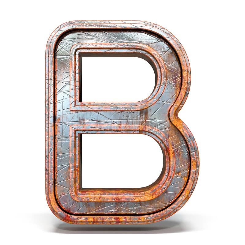 Letra oxidada B 3D da fonte do metal